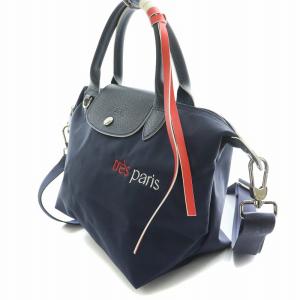 Longchamp tres paris ルプリアージュ 2WAY ハンドバッグ ショルダーバッグ ナイロン レザー 切替 紺 ネイビー