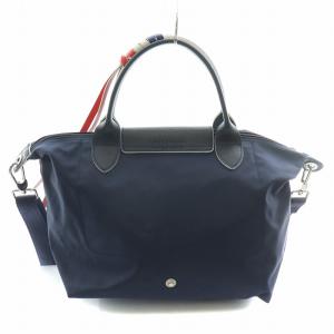 Longchamp tres paris ルプリアージュ 2WAY ハンドバッグ ショルダーバッグ ナイロン レザー 切替 紺 ネイビー
