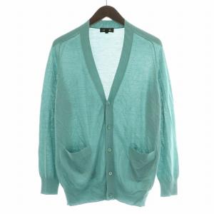 18GカシミヤシルクVネックカーディガン ニット 長袖 薄手 2 青 ブルー 6515-106-0431