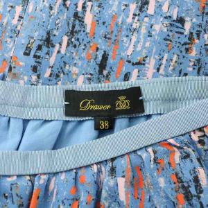 Drawer シルクプリントセミタイトスカート ギャザー ミモレ ロング スリット 総柄 38 青 ブルー マルチカラー 6524-299-1438