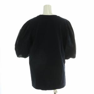 Drawer パフスリーブカットソー 五分袖 クルーネック ストレッチ 無地 F 黒 ブラック 6517-206-0640