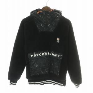 プルオーバーパーカー 長袖 ボア フード ハーフジップ 切替 ロゴ 2 黒 ブラック /BB