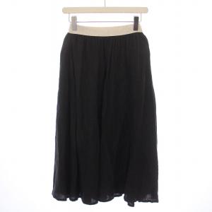 フレアスカート ミモレ丈 リネン I40 黒 /BM