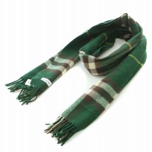 マフラー フリンジ チェック柄 カシミヤ タンポポ 刺繍 グリーン