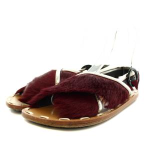 クロスサンダル アンクルストラップ フラット ハラコ 37 24.0cm 赤 レッド 茶 ブラウン /YT