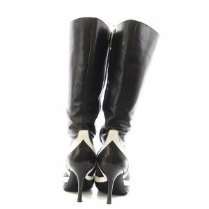 Sergio Rossi ロングブーツ ポインテッドトゥ レースアップ ヒール 37.5 黒 ブラック 白 ホワイト