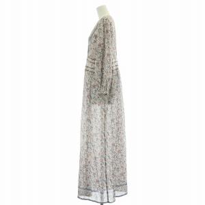 23区 フレアワンピース マキシ ロング 長袖 Vネック シアー シースルー 花柄 シルク 40 マルチカラー