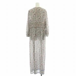 23区 フレアワンピース マキシ ロング 長袖 Vネック シアー シースルー 花柄 シルク 40 マルチカラー