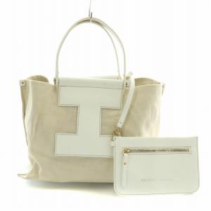 ソルベット S CORDURA RUGA ハンドバッグ キャンバス レザー 切替 ポーチ付き F 白 ホワイト