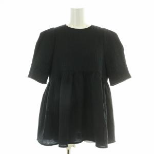 フクレフレアブラウス シャツ 半袖 クルーネック ストレッチ 38 黒 ブラック YR2221-080SM-4