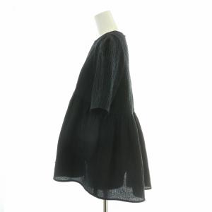 yori フクレフレアブラウス シャツ 半袖 クルーネック ストレッチ 38 黒 ブラック YR2221-080SM-4