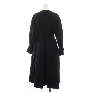 ANAYI 22SS ノーカラーコート ロング アウター 36 紺 102217-17-050-65-360