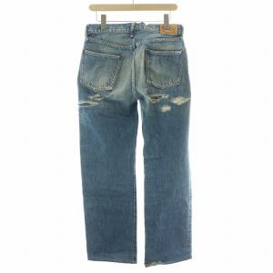 45R デニムパンツ ジーンズ ジップフライ ロゴパッチ ダメージ加工 F 青 ブルー /BB