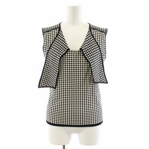 ニット カットソー ノースリーブ ドット柄 40 黒 ブラック 白 ホワイト /AN34