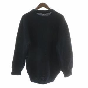 COMME des GARCONS HOMME ニット セーター 長袖 クルーネック ウール 切替 紺 ネイビー 黒 ブラック
