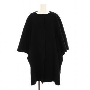 ノーカラーコート ロング フレアスリーブ ウール I40 黒 ブラック /KU