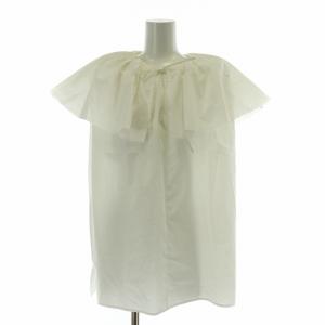 オーバーカラーブラウス シャツ ノースリーブ フリル F 白 ホワイト /BB