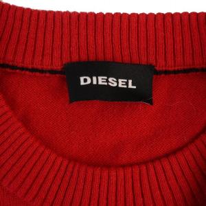 DIESEL ニット セーター 長袖 クルーネック ロゴ刺繍 ウール S 赤 /BM