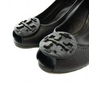 TORY BURCH パンプス オープントゥ ウエッジソール レザー 6M 23.0cm 黒 ブラック