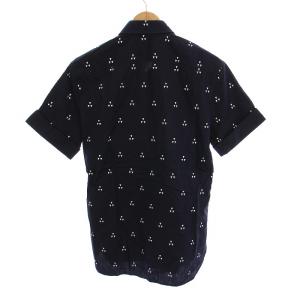 Neil Barrett SLIM FIT スリムフィットシャツ 総柄 半袖 37/14.5 ネイビー BCM390 A0405