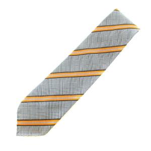 ネクタイ レギュラータイ グレンチェック レジメンタルストライプ 絹 シルク 黒 ブラック オレンジ 33893Y