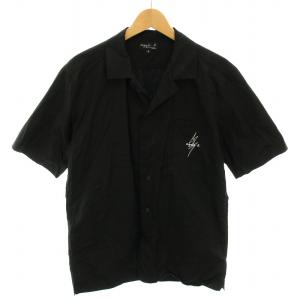 シャツ オープンカラー 半袖 S 黒 ブラック 白 ホワイト W796SCT4 /YT