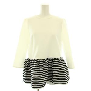 ペプラムティー PEPLUM TEE カットソー 長袖 ボーダー柄 36 白 ホワイト 黒 ブラック BD2021H-3N-01