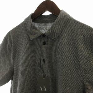 A/X ARMANI EXCHANGE タグ付き ポロシャツ ボーダー 半袖 M 黒 ブラック グレー /RO