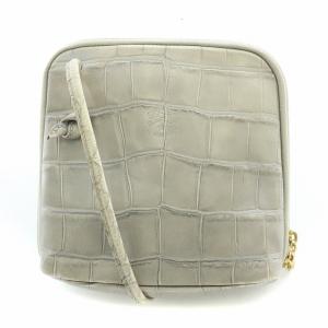 ショルダーバッグ レザー ロゴ クロコ型押し シルバー /BB