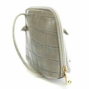 IL BISONTE ショルダーバッグ レザー ロゴ クロコ型押し シルバー /BB