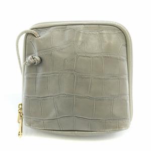 IL BISONTE ショルダーバッグ レザー ロゴ クロコ型押し シルバー /BB