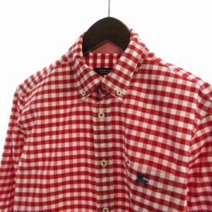 BURBERRY BLACK LABEL カジュアルシャツ チェック 長袖 2 赤 レッド 白 ホワイト D1M02-101-18