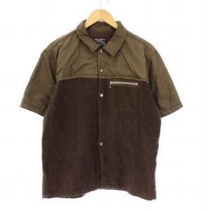 04SS Languid期 ナイロン×パイル切替 シャツ 半袖 M カーキ E807-SH1 /KH