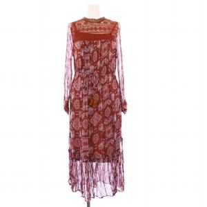 ロングスリーブ エアリーシフォンワンピース 長袖 ロング 花柄 S ブラウン 172N-W123 /KH