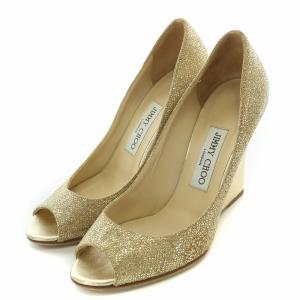 JIMMY CHOO パンプス オープントゥ アーモンドトゥ ウェッジソール グリッター 37.5 ゴールド色 /BB