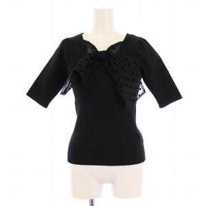 フロッキードットチュールリボンニット カットソー 半袖 2 黒 45-17705 /BM