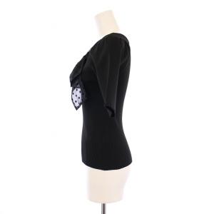 STRAWBERRY-FIELDS フロッキードットチュールリボンニット カットソー 半袖 2 黒 45-17705 /BM