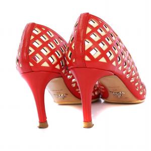 PRADA パンプス メッシュ ポインテッドトゥ ピンヒール レザー 37 レッド /KH D