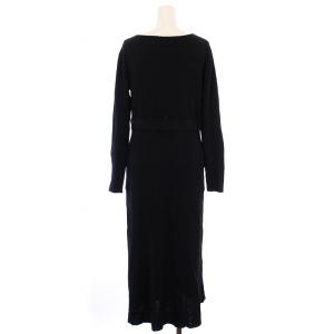Ameri VINTAGE BELTED KNIT DRESS ニット ワンピース ロング 長袖 スキッパーネック ベルト M 黒 01010550430