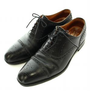 セミブローグ ビジネスシューズ ローヒール レザー ウィングチップ 27cm 黒 ブラック T0010