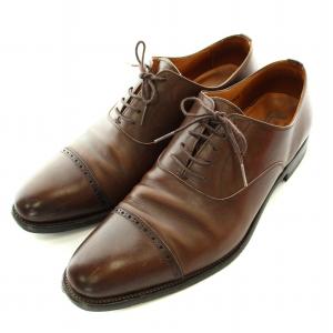 パンチキャップ ビジネスシューズ ローヒール レザー 27cm 茶 ブラウン I3708 /BB