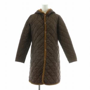 キルティングコート アウター ロング丈 フード 36 茶 ブラウン /BB