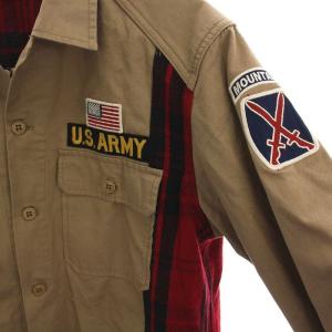 AVIREX コンビネーションシャツ ミリタリー チェック ワッペン 長袖 L ベージュ 赤 黒 6195136 /YM