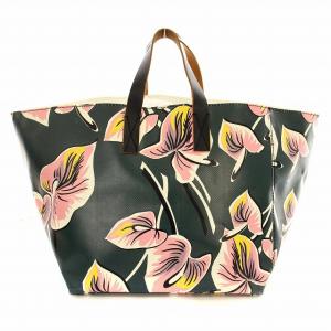 FLOWER CAFE カフェバッグ 花柄 トートバッグ 舟型 PVC 緑 グリーン /G