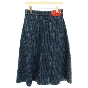 MARNI 22SS ファニーストライプデニムフレアスカート ロング フロントボタン 44 青 ブルー 紺 ネイビー