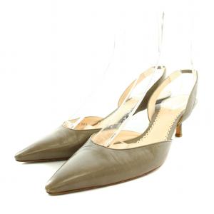 パンプス ポインテッドトゥ バックストラップ ヒール レザー 36.5 23.4cm グレージュ XGD723