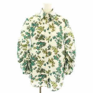 シャツ ブラウス 長袖 花柄 UK8 白 ホワイト 緑 グリーン WSH001288A /YT