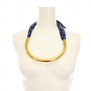 MARNI ネックレス チョーカー リボン 総柄 アクセサリー ゴールドカラー 紺 ネイビー 白 ホワイト /KU