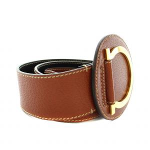 Salvatore Ferragamo ベルト ハトメ ガンチーニ レザー 70 茶 ブラウン ゴールド 23 1731 /YT OH