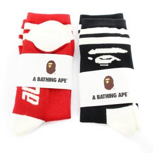 A BATHING APE APE FACE SOCKS  靴下 ソックス 2足セット S 赤 黒